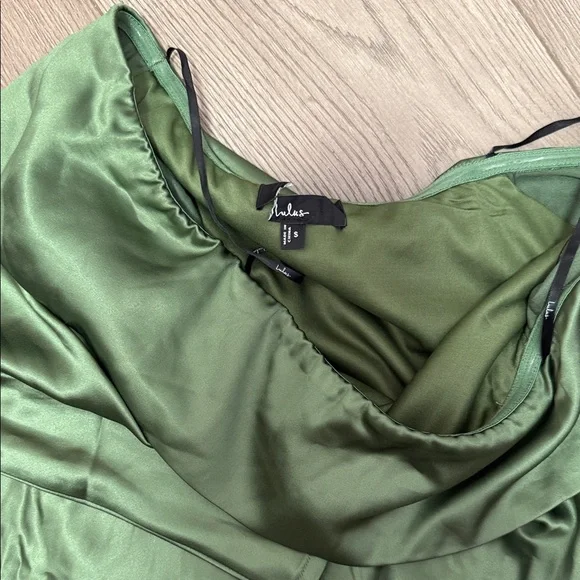 Lulu's Satin Olive Long Sleeve Dress - Picture 4 of 4